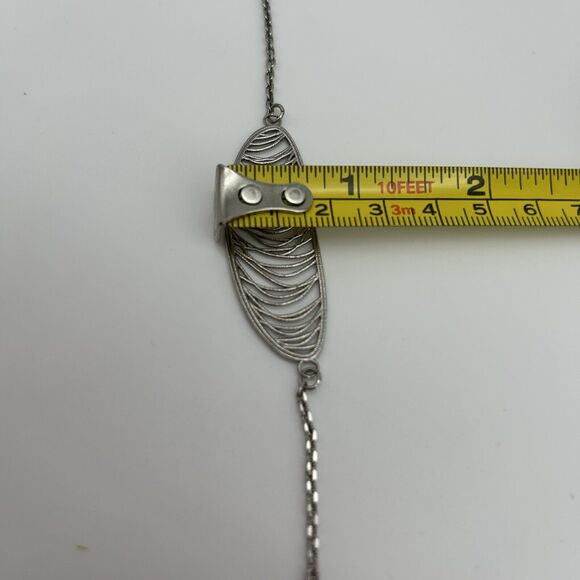 Sterling Leaf Wispy Oval Station Modernist Necklace Marked RCI 925 Italy 35in - Picture 15 of 15